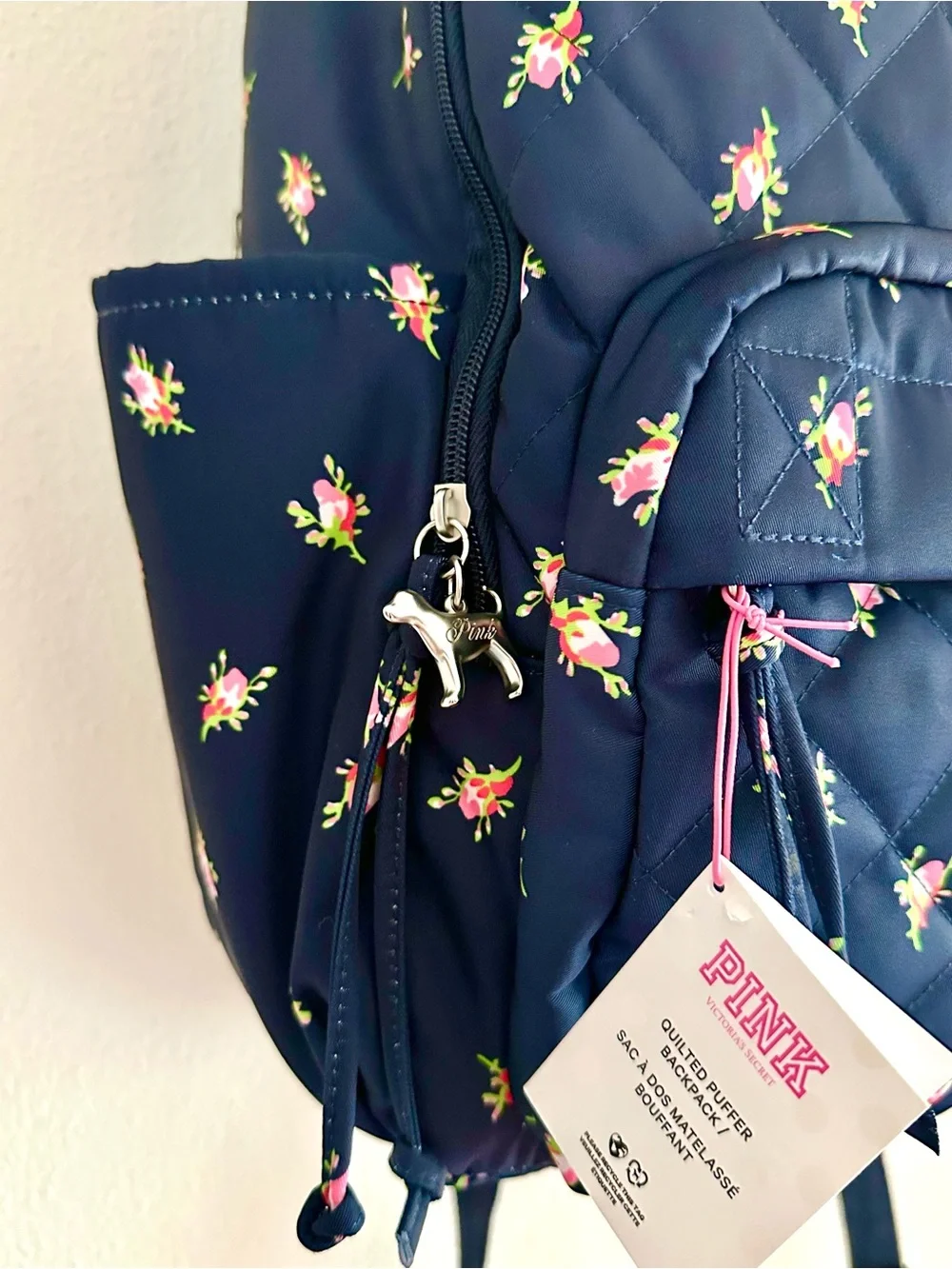 PINK Victoria's Secret Navy Quilted Floral Backpack
